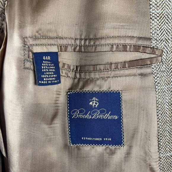 Brooks Brothers Herringbone Silk Linen Wool Sport Coat Men 44 Brown Blazer Italy - Picture 9 of 10